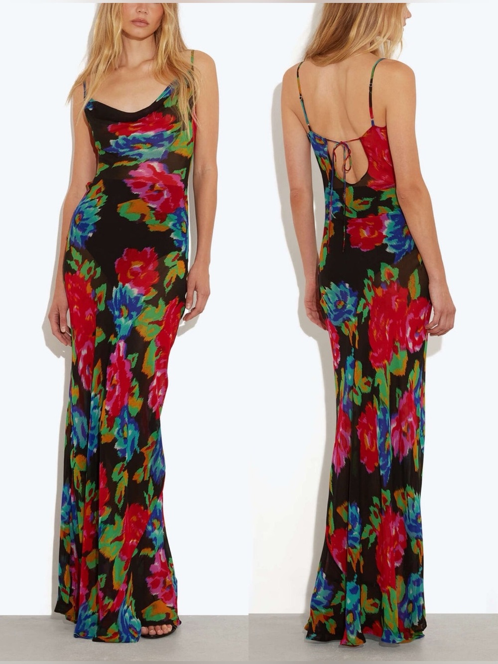 RAT & BOA NWT Casablanca Black Red Floral Maxi Sheer Dress L